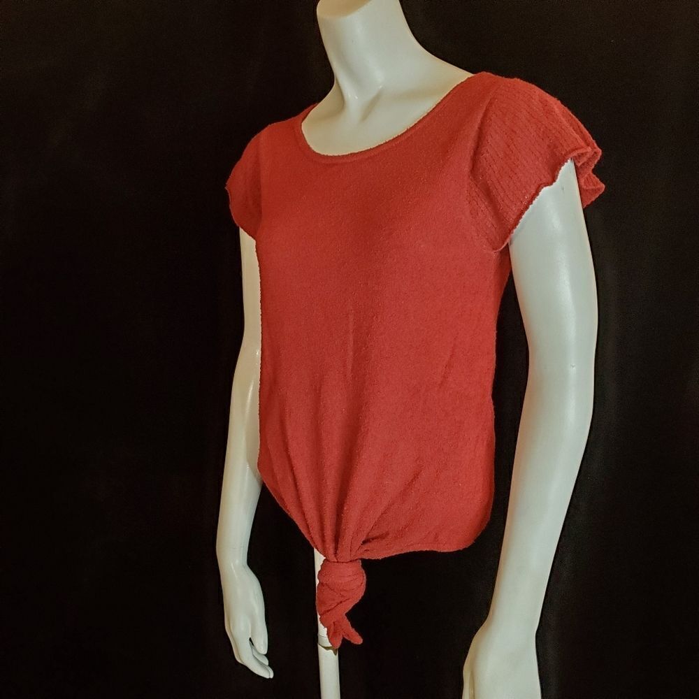 Madewell Red Tie Front Short Sleeve Shirt (XS)